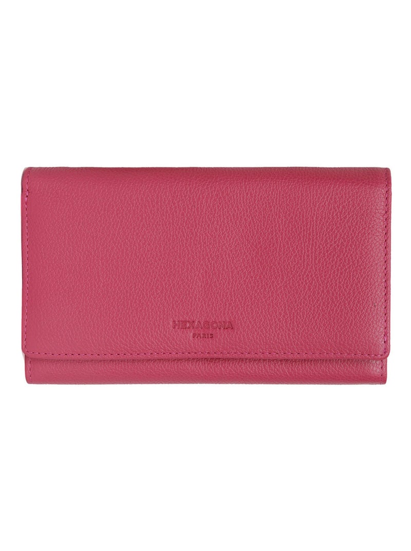 Portefeuille  1 volet  Cuir CONFORT Rose fushia - Kiabi