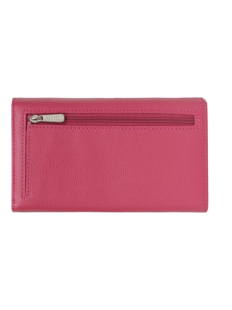 Portefeuille  1 volet  Cuir CONFORT Rose fushia - Kiabi