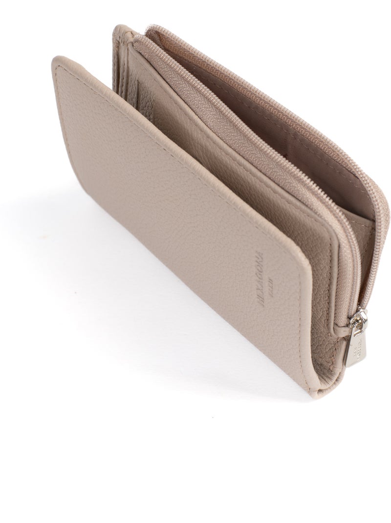Portefeuille  1 volet  Stop RFID  Cuir CONFORT Beige - Kiabi