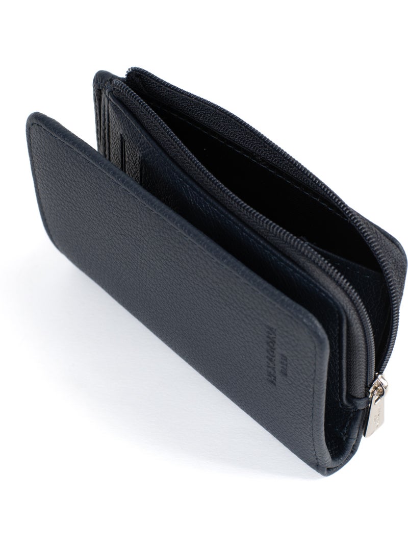 Portefeuille  1 volet  Stop RFID  Cuir CONFORT Bleu marine - Kiabi