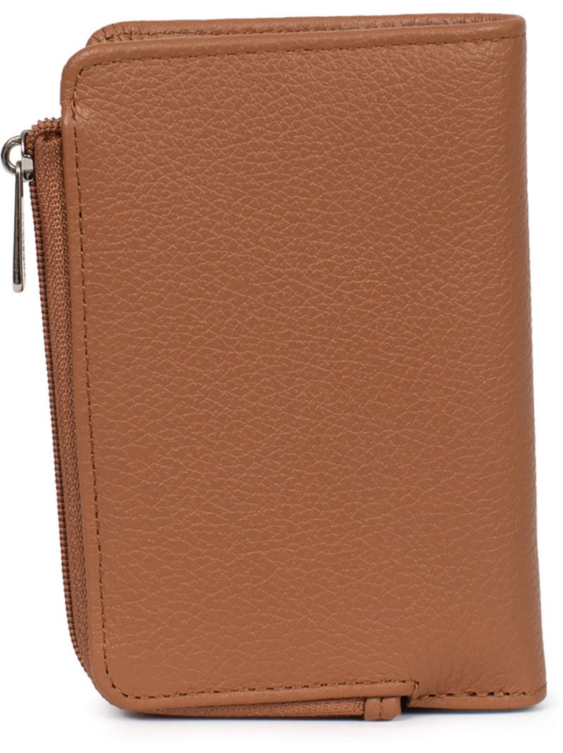 Portefeuille  1 volet  Stop RFID  Cuir CONFORT Marron clair - Kiabi