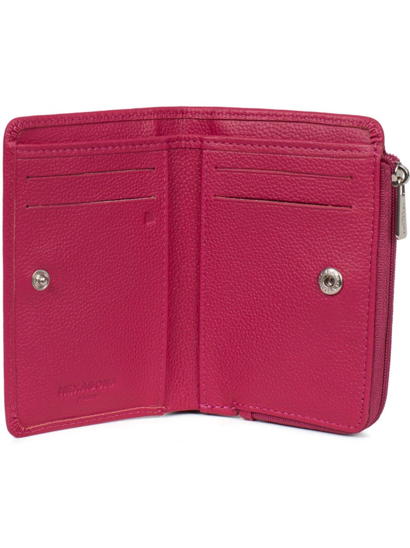 Portefeuille  1 volet  Stop RFID  Cuir CONFORT Rose fushia - Kiabi