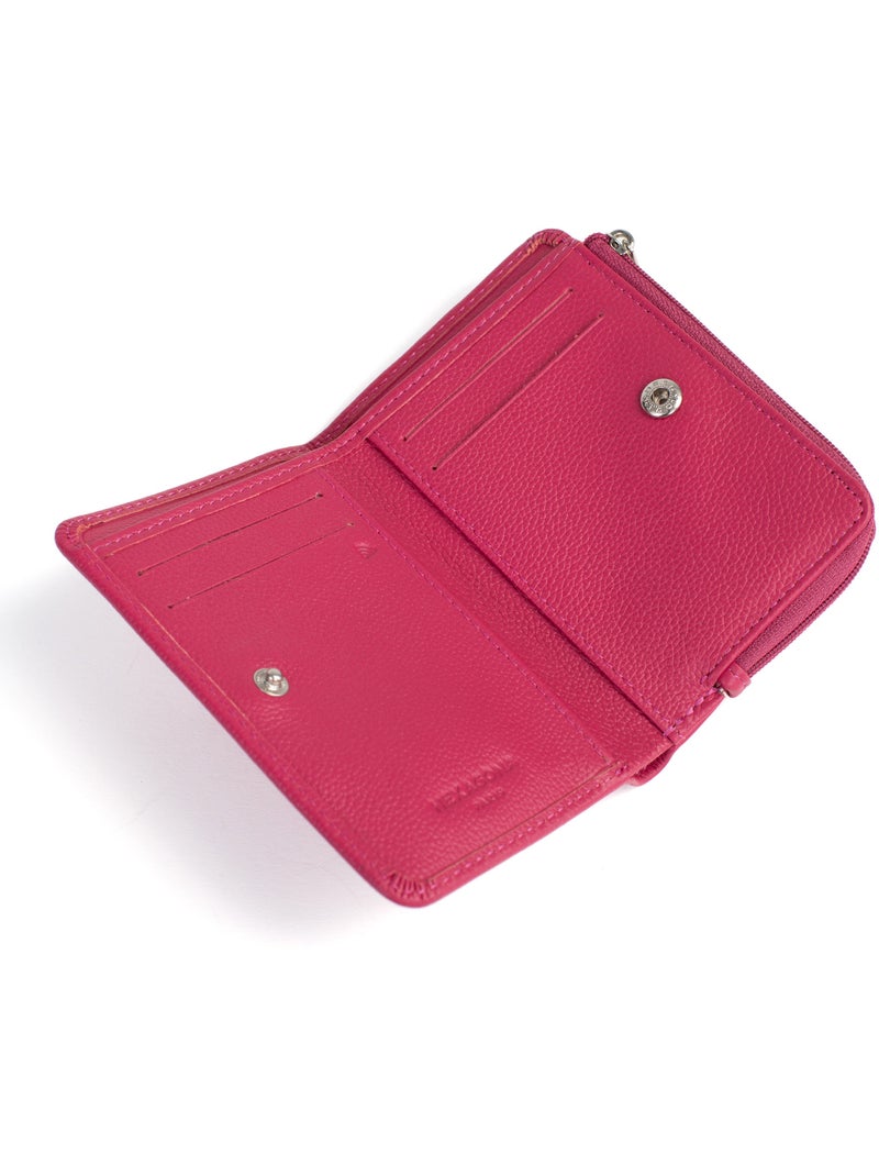 Portefeuille  1 volet  Stop RFID  Cuir CONFORT Rose fushia - Kiabi