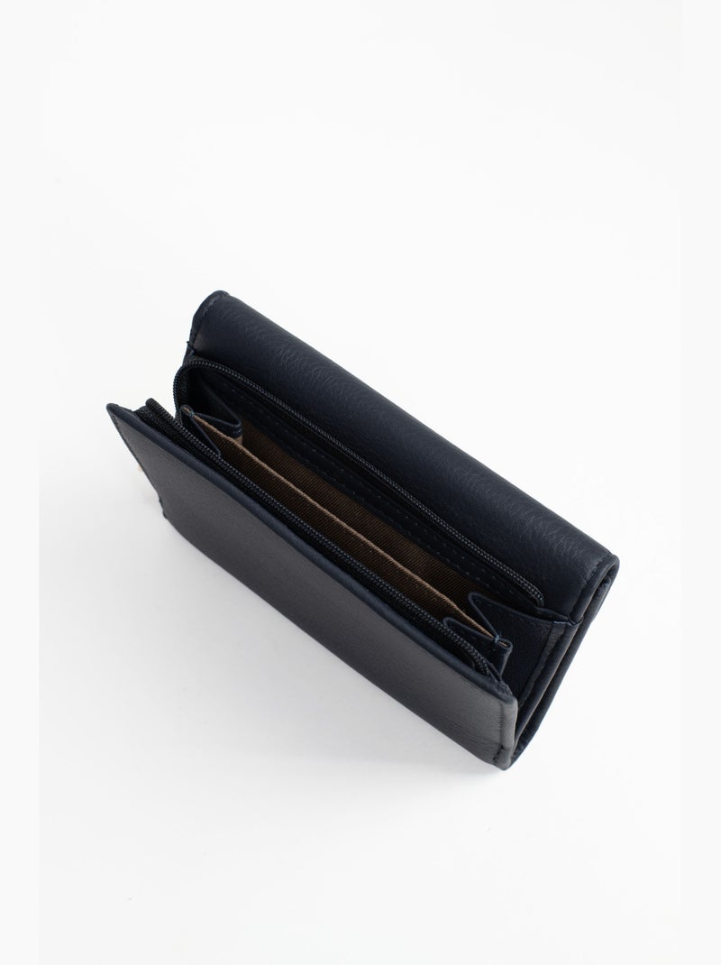 Portefeuille  1 volet  Stop RFID  Cuir de vachette TAIMA Bleu nuit - Kiabi