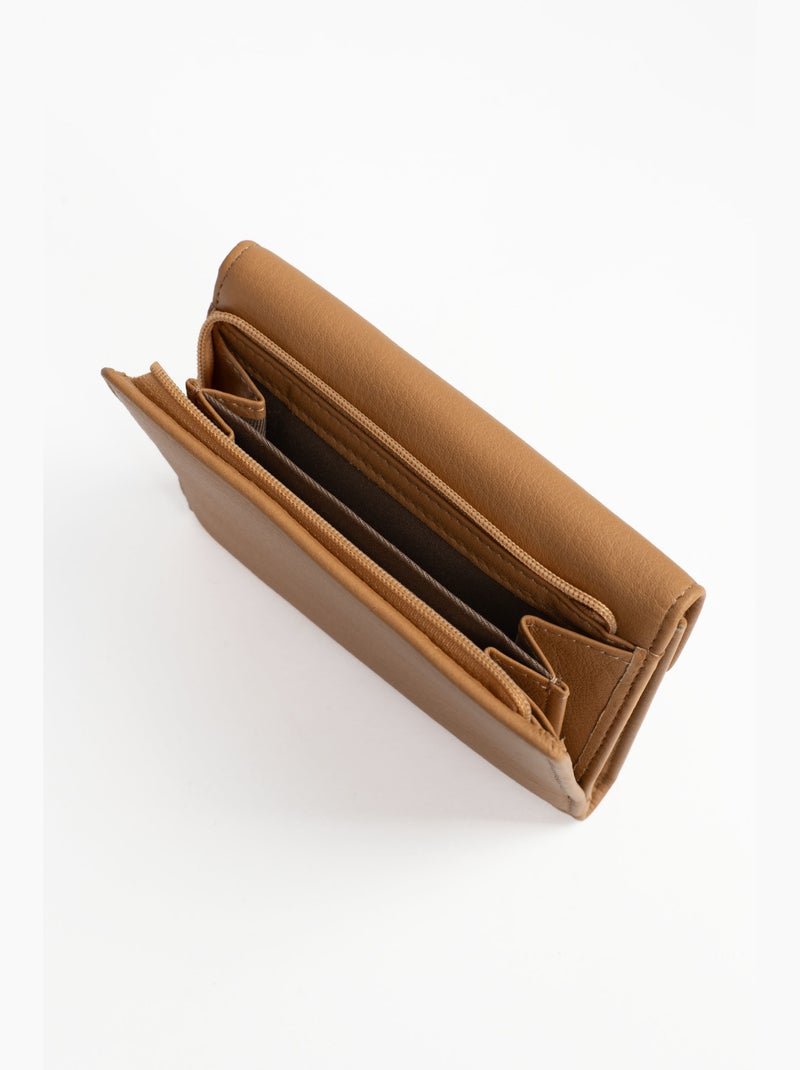 Portefeuille  1 volet  Stop RFID  Cuir de vachette TAIMA Marron havane - Kiabi