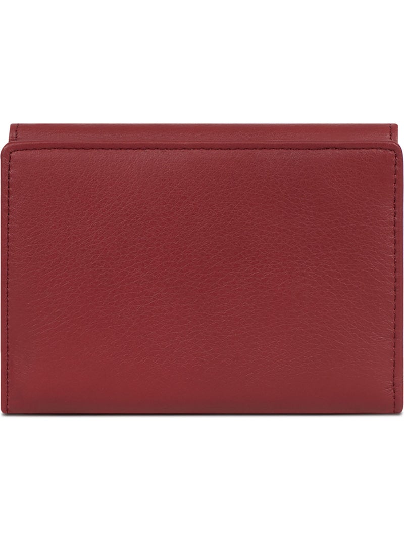Portefeuille  1 volet  Stop RFID  Cuir de vachette TAIMA Rouge foncé - Kiabi