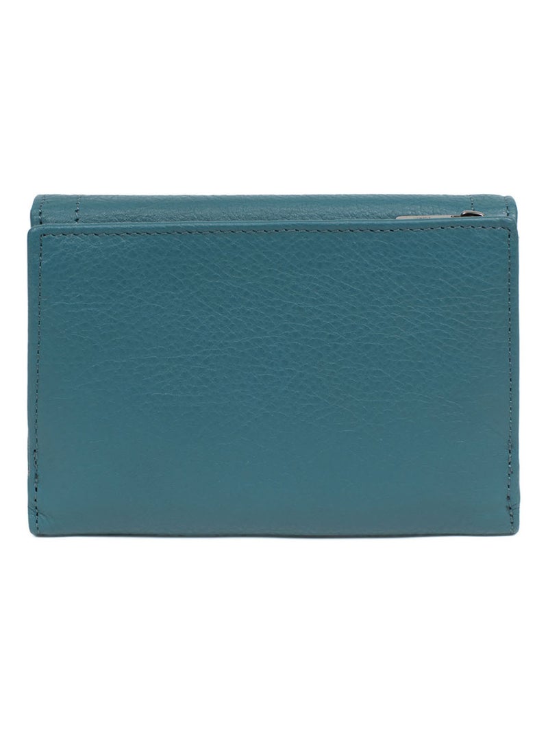Portefeuille  1 volet  Stop RFID  Cuir SAUVAGE Bleu pétrole - Kiabi