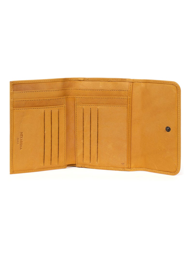Portefeuille  1 volet  Stop RFID  Cuir SAUVAGE Jaune moutarde - Kiabi