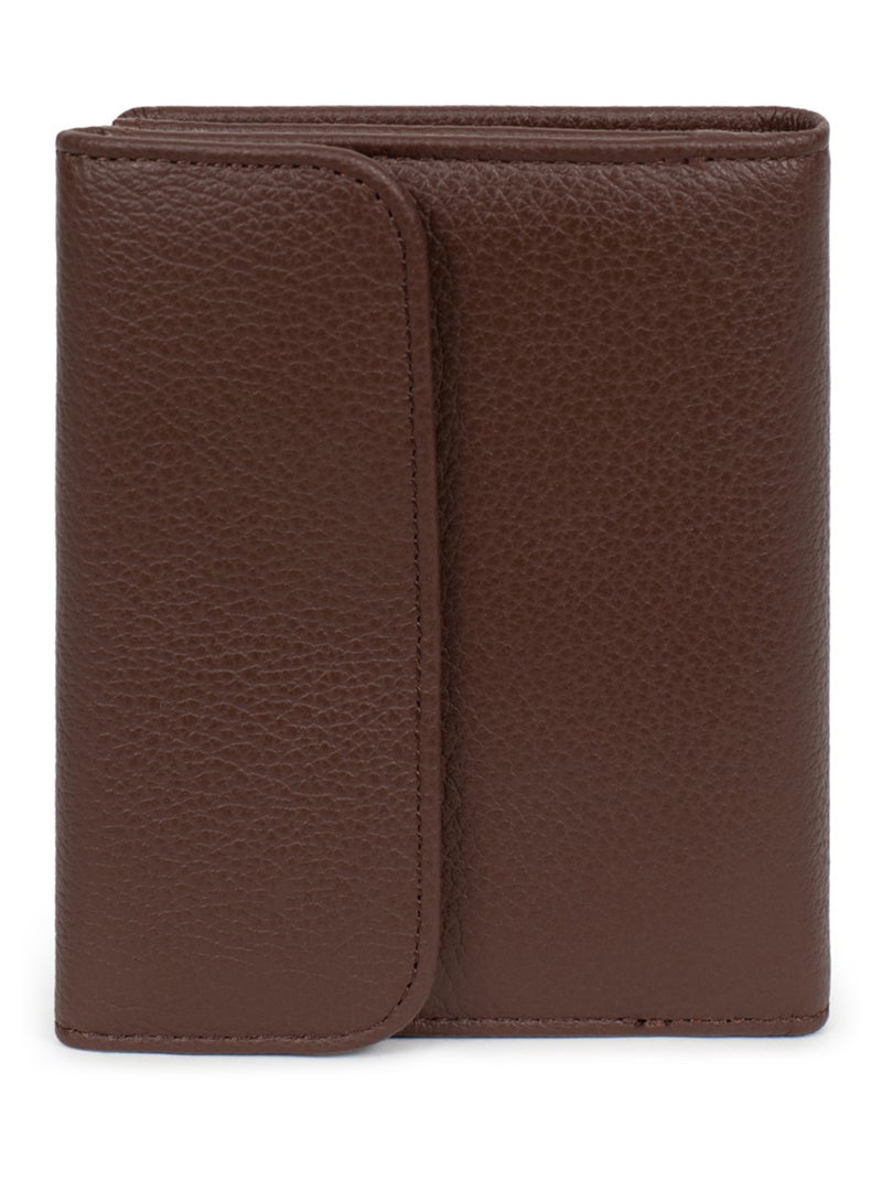 Portefeuille  2 volets  Cuir CONFORT Marron chocolat - Kiabi