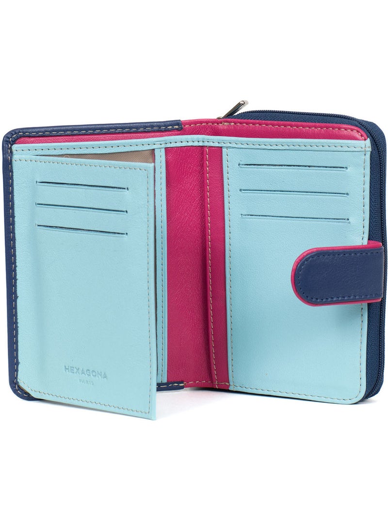 Portefeuille  2 volets  cuir multico hexagona Bleu Multicolore - Kiabi