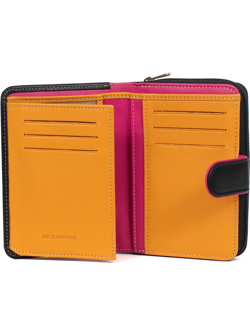 Portefeuille  2 volets  cuir multico hexagona Noir Multicolore - Kiabi
