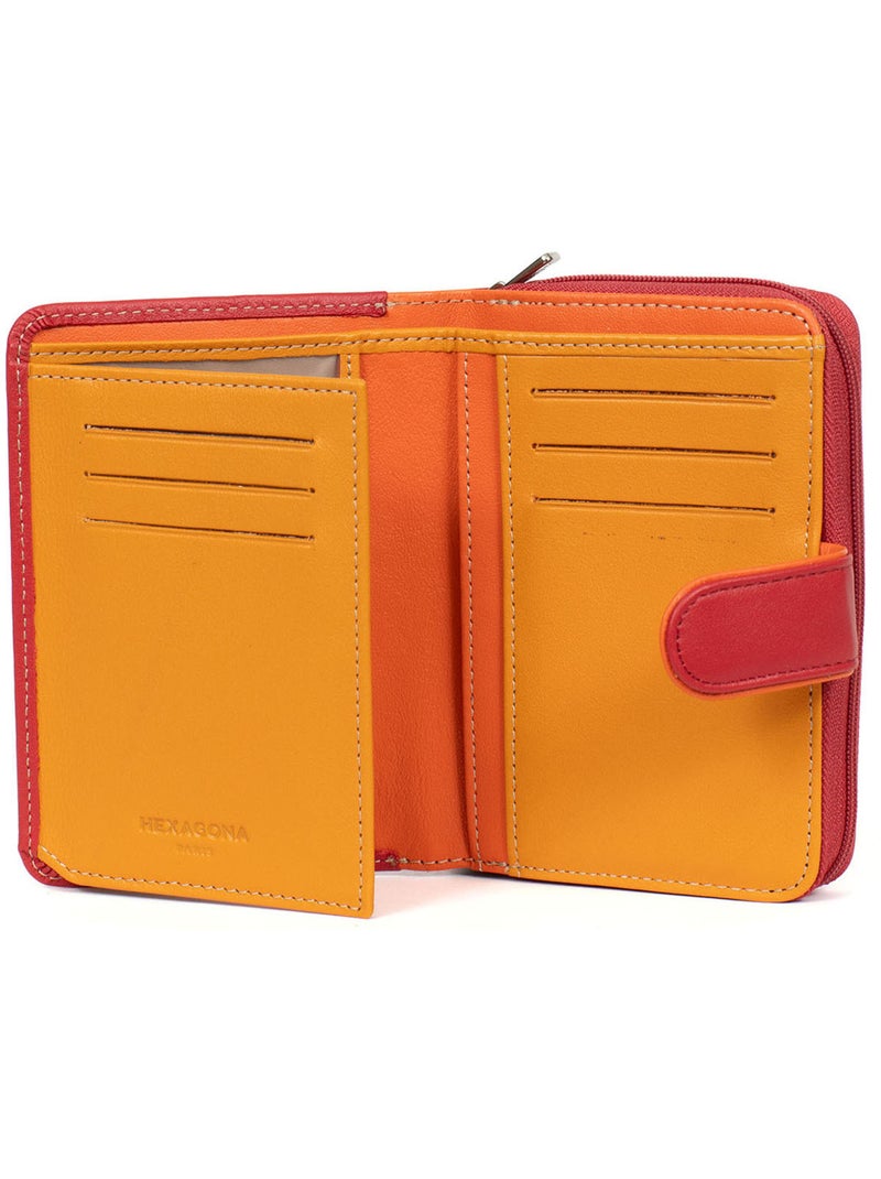 Portefeuille  2 volets  cuir multico hexagona Rouge - Kiabi
