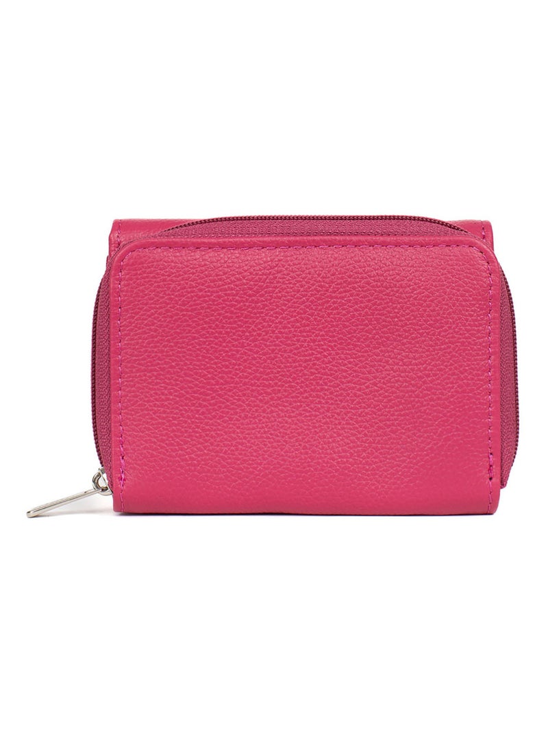 Portefeuille  2 volets  Stop RFID  Cuir CONFORT Rose fushia - Kiabi