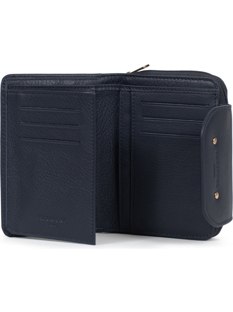 Portefeuille  2 volets  Stop RFID  Cuir de vachette TAIMA Bleu nuit - Kiabi