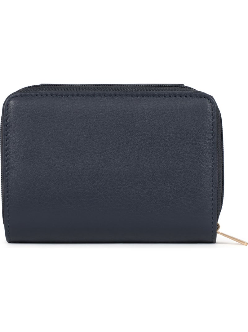 Portefeuille  2 volets  Stop RFID  Cuir de vachette TAIMA Bleu nuit - Kiabi