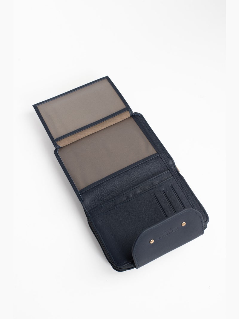 Portefeuille  2 volets  Stop RFID  Cuir de vachette TAIMA Bleu nuit - Kiabi