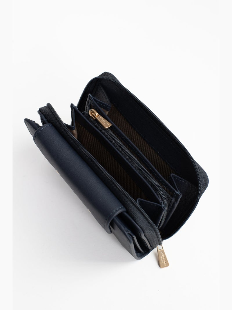 Portefeuille  2 volets  Stop RFID  Cuir de vachette TAIMA Bleu nuit - Kiabi