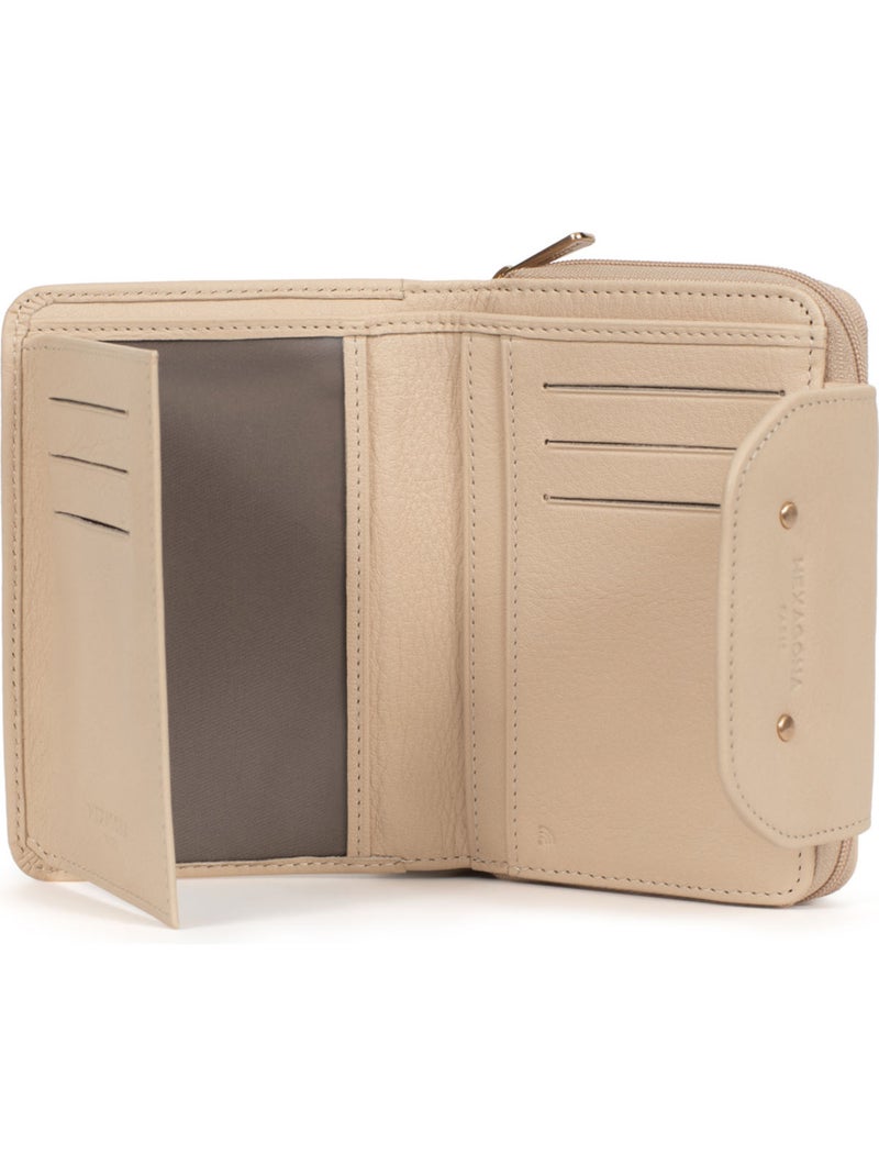 Portefeuille  2 volets  Stop RFID  Cuir de vachette TAIMA Crème - Kiabi