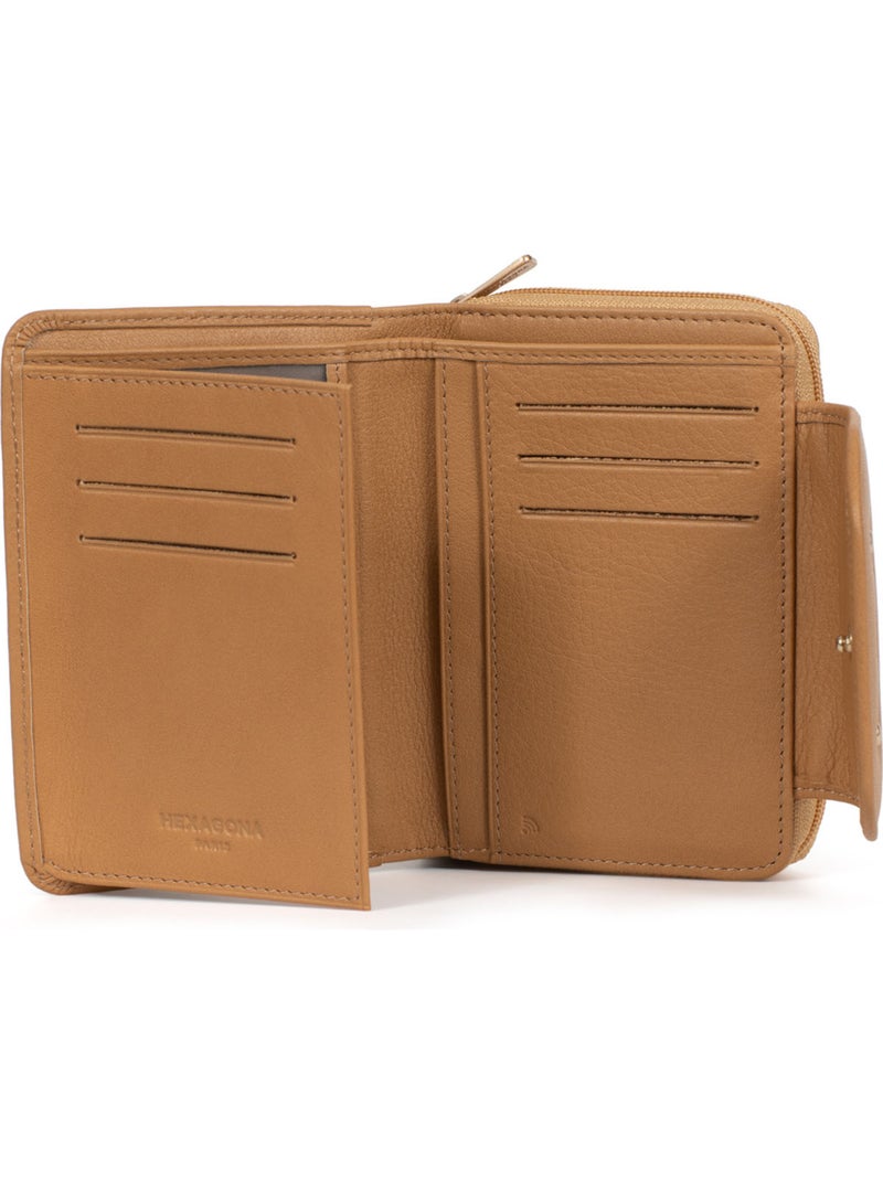 Portefeuille  2 volets  Stop RFID  Cuir de vachette TAIMA Marron havane - Kiabi