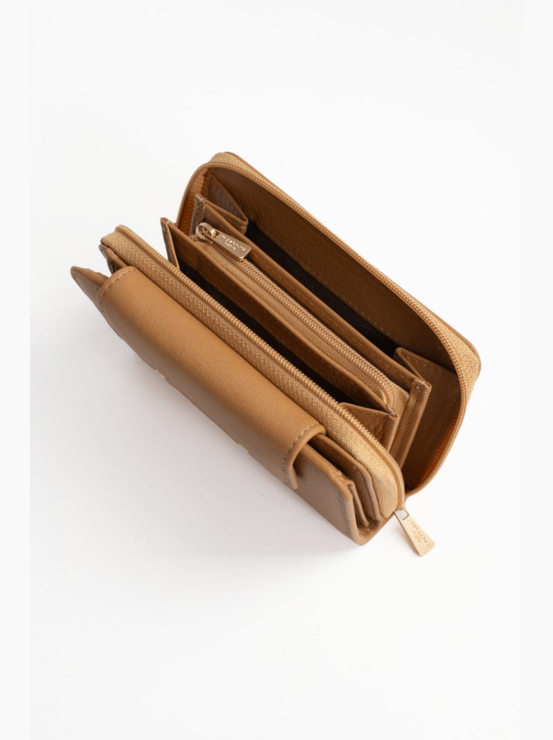 Portefeuille  2 volets  Stop RFID  Cuir de vachette TAIMA Marron havane - Kiabi