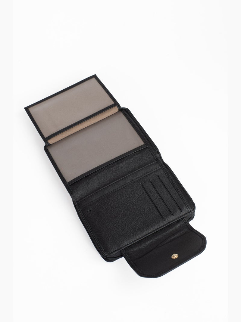 Portefeuille  2 volets  Stop RFID  Cuir de vachette TAIMA Noir - Kiabi