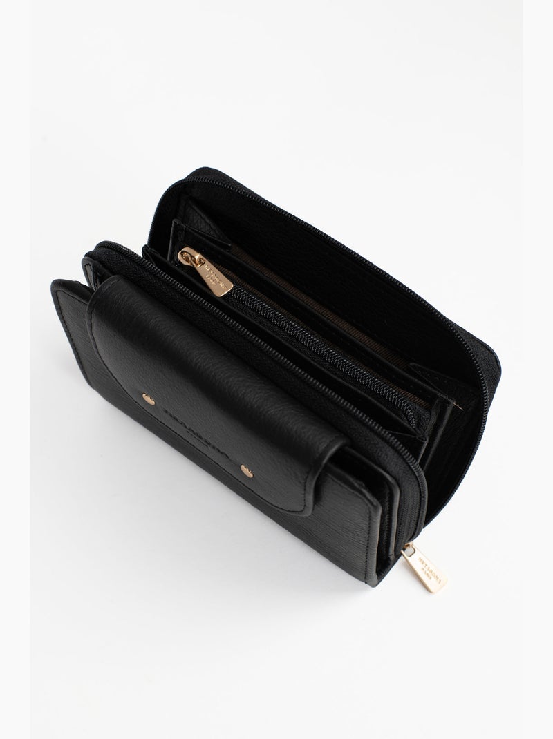 Portefeuille  2 volets  Stop RFID  Cuir de vachette TAIMA Noir - Kiabi