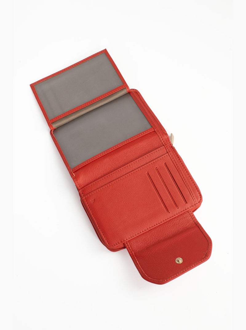 Portefeuille  2 volets  Stop RFID  Cuir de vachette TAIMA Orange - Kiabi