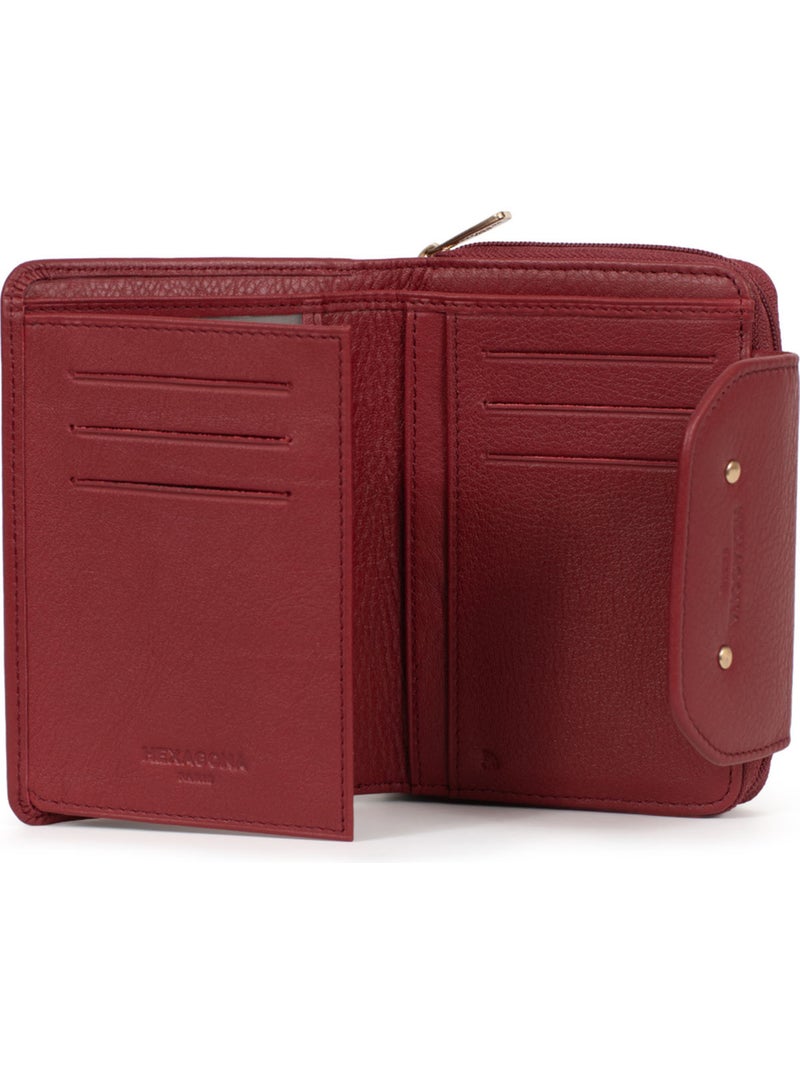 Portefeuille  2 volets  stop rfid  cuir de vachette taima Rouge foncé - Kiabi