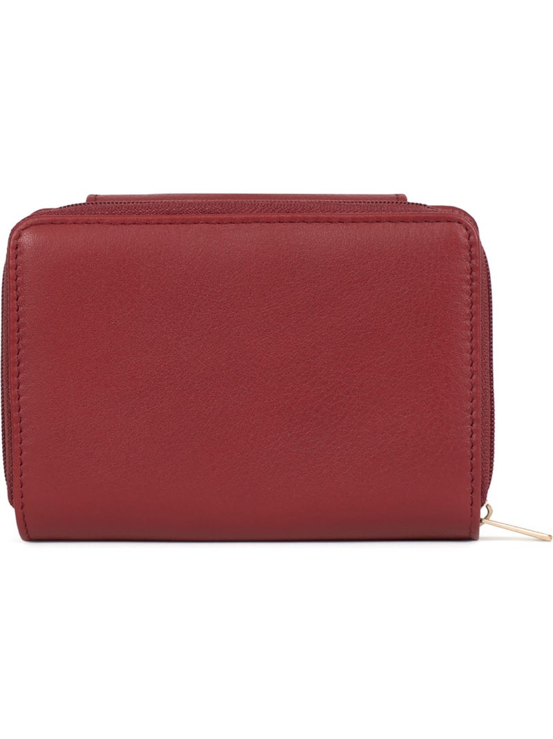 Portefeuille  2 volets  stop rfid  cuir de vachette taima Rouge foncé - Kiabi