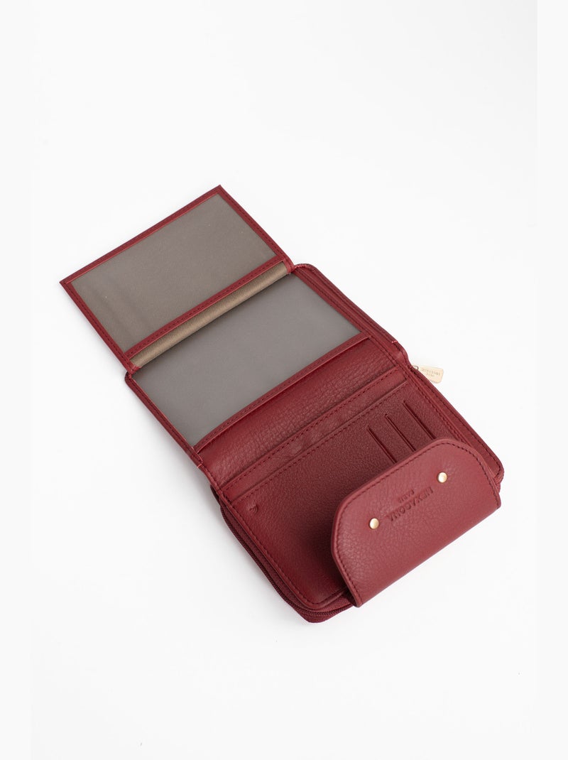 Portefeuille  2 volets  stop rfid  cuir de vachette taima Rouge foncé - Kiabi