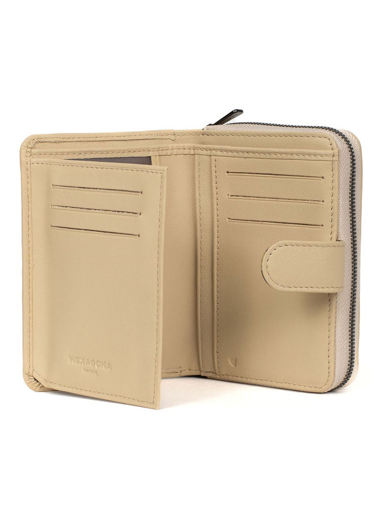 Portefeuille  2 volets  Stop RFID  Cuir SAUVAGE Beige sable - Kiabi