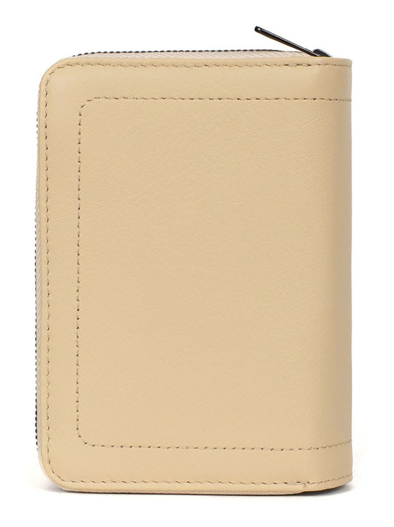 Portefeuille  2 volets  Stop RFID  Cuir SAUVAGE Beige sable - Kiabi
