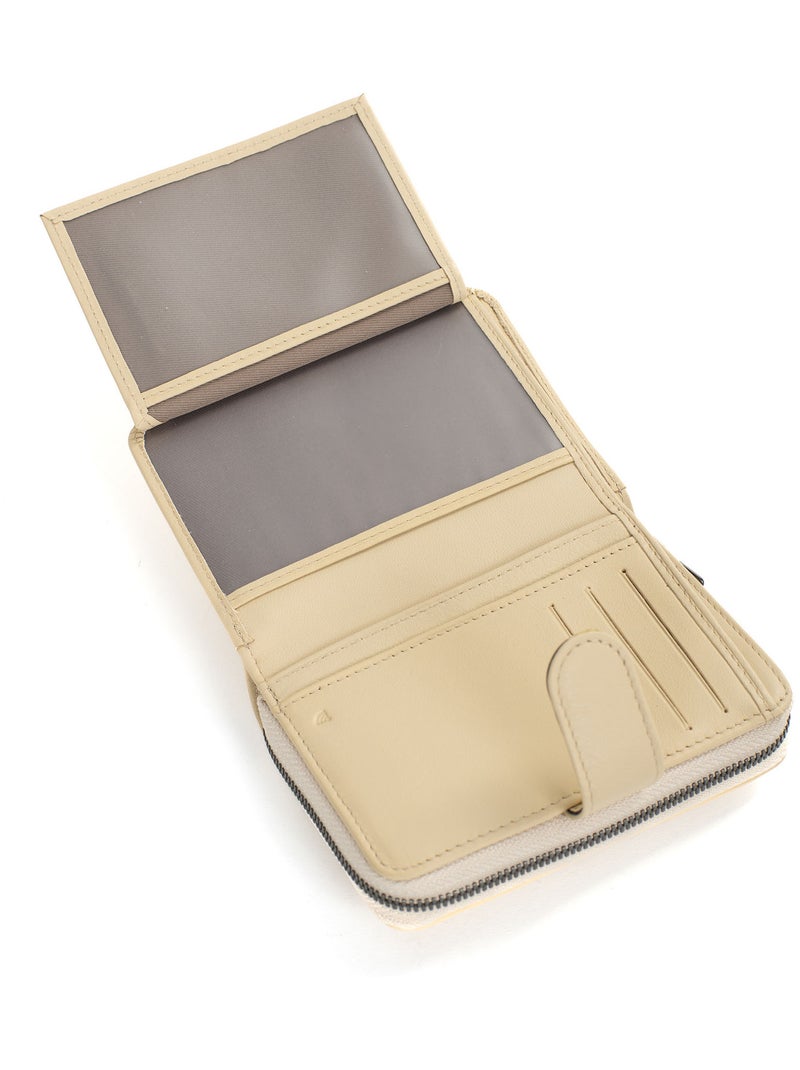 Portefeuille  2 volets  Stop RFID  Cuir SAUVAGE Beige sable - Kiabi