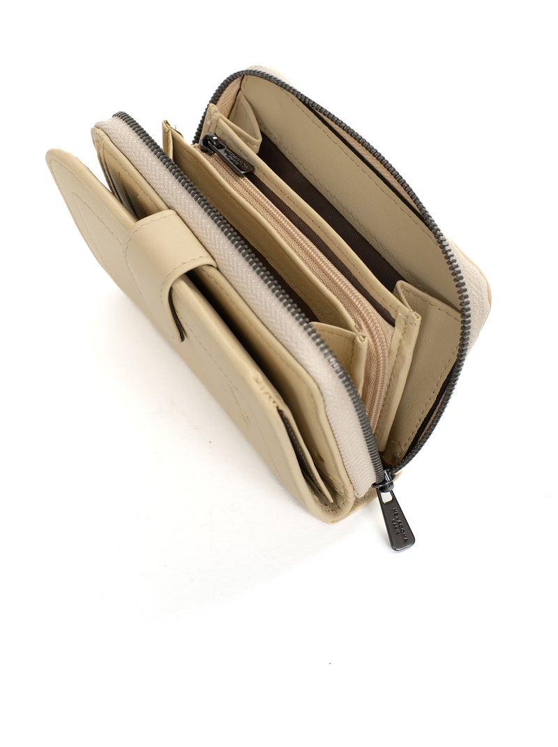 Portefeuille  2 volets  Stop RFID  Cuir SAUVAGE Beige sable - Kiabi