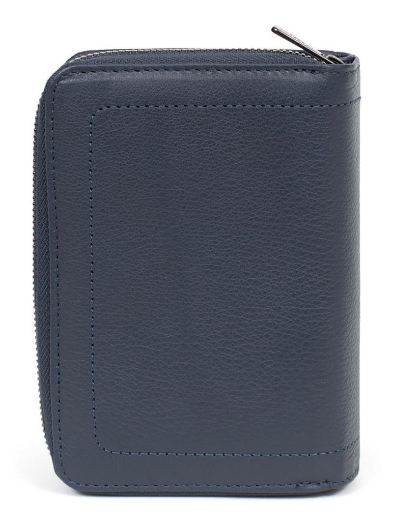 Portefeuille  2 volets  Stop RFID  Cuir SAUVAGE Bleu nuit - Kiabi