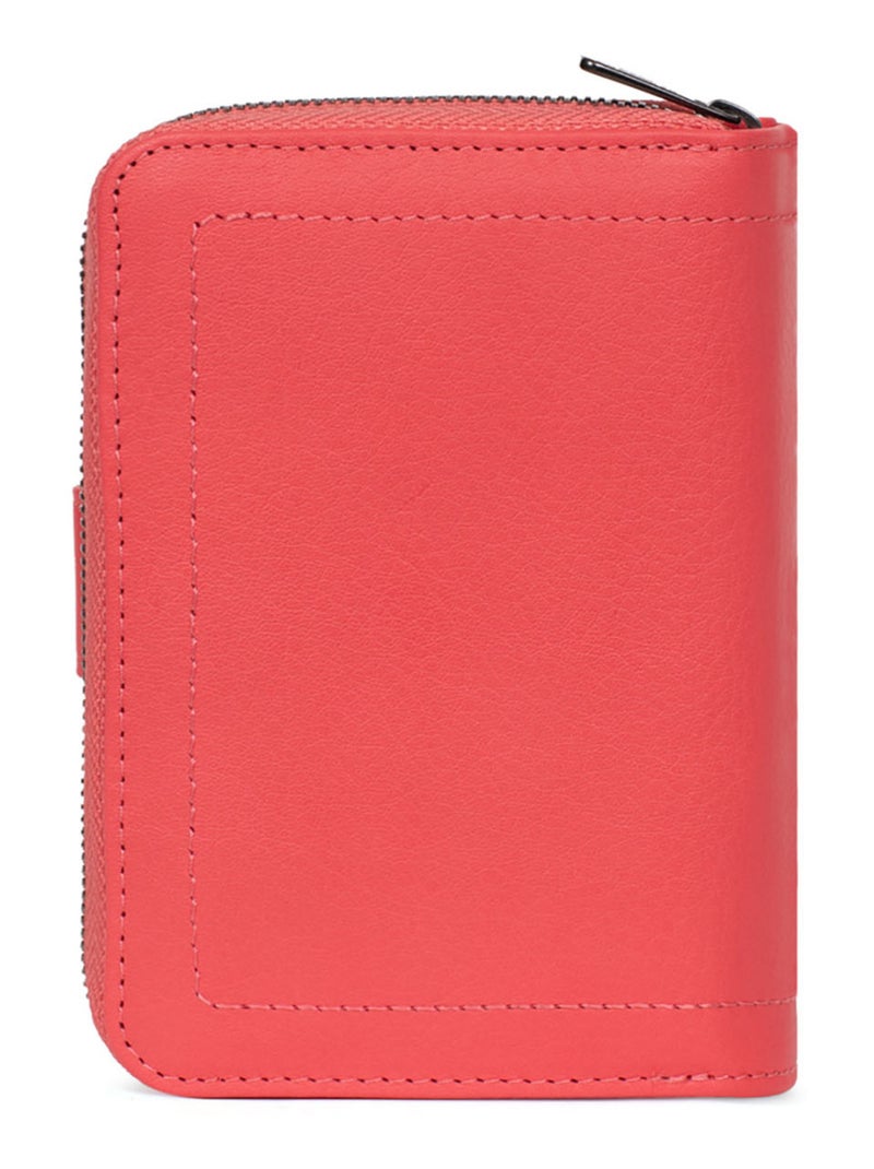 Portefeuille  2 volets  Stop RFID  Cuir SAUVAGE Orange corail - Kiabi
