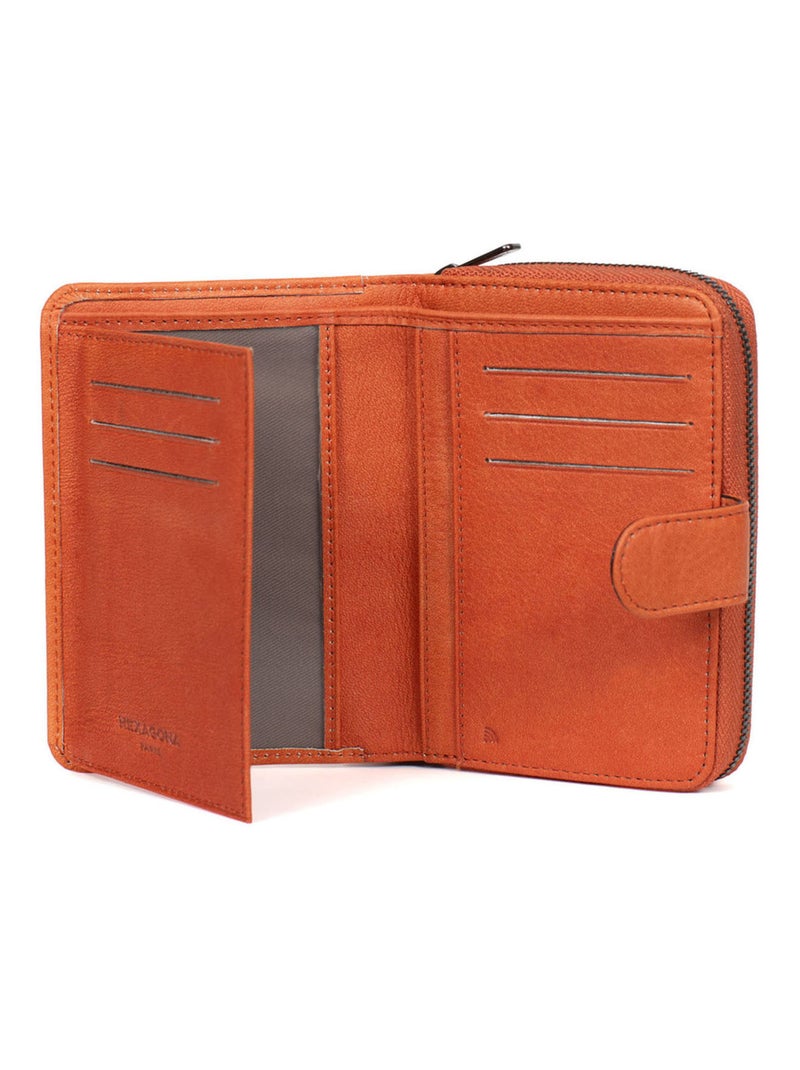 Portefeuille  2 volets  Stop RFID  Cuir SAUVAGE Orange - Kiabi
