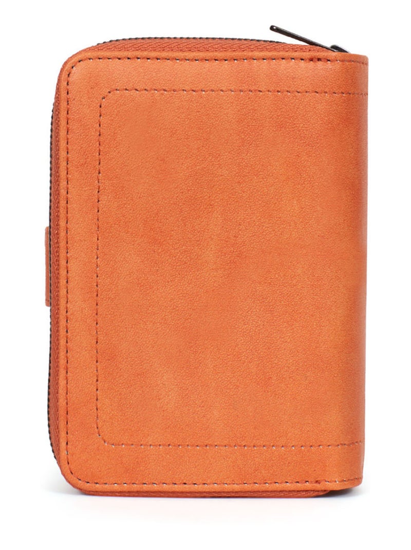 Portefeuille  2 volets  Stop RFID  Cuir SAUVAGE Orange - Kiabi