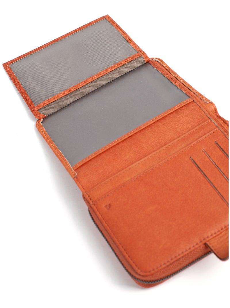 Portefeuille  2 volets  Stop RFID  Cuir SAUVAGE Orange - Kiabi