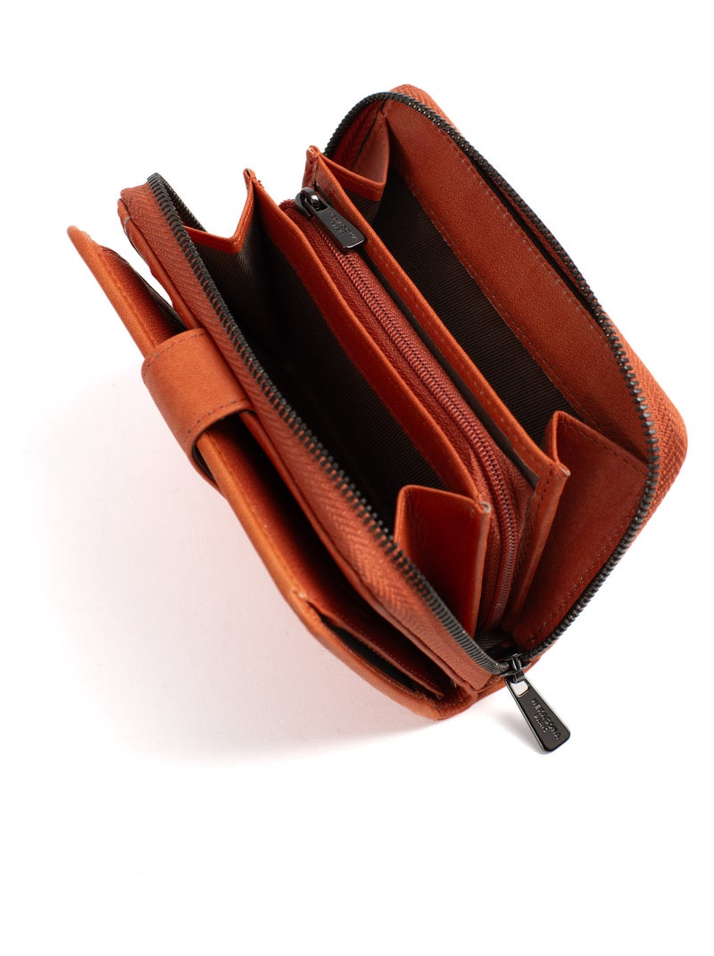 Portefeuille  2 volets  Stop RFID  Cuir SAUVAGE Orange - Kiabi