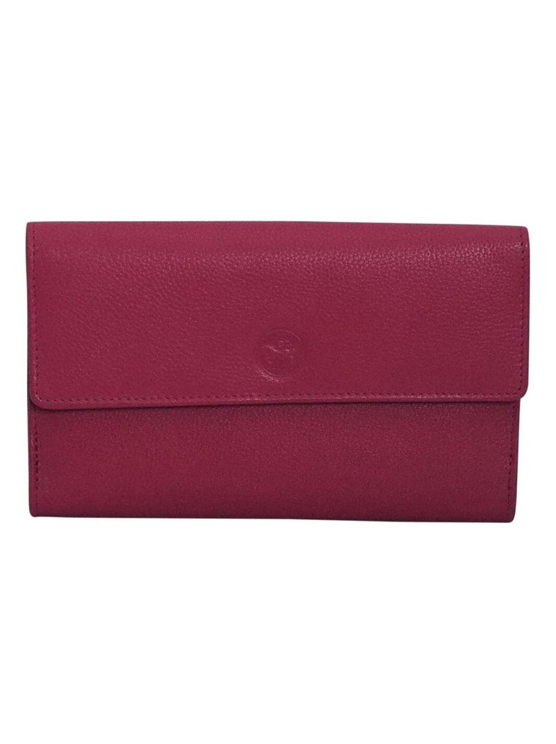 Portefeuille compagnon cuir JOPLIN Rose fushia - Kiabi