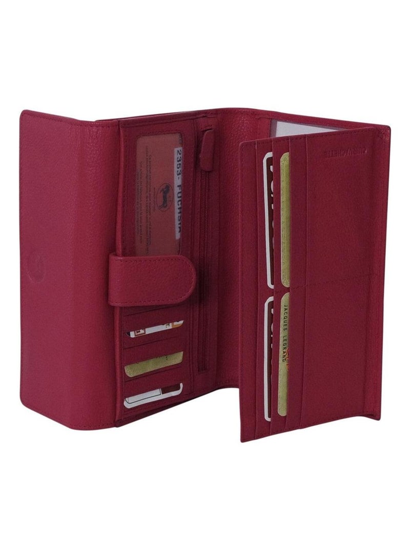 Portefeuille compagnon cuir JOPLIN Rose fushia - Kiabi