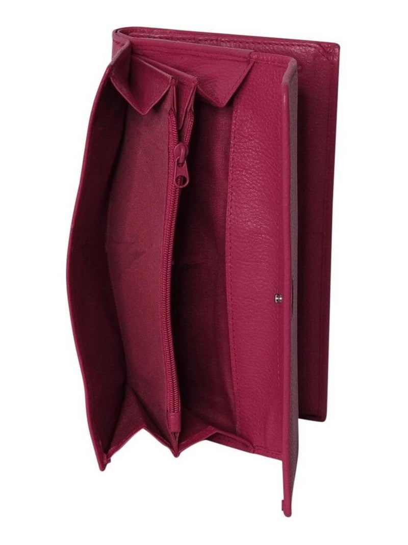 Portefeuille compagnon cuir JOPLIN Rose fushia - Kiabi
