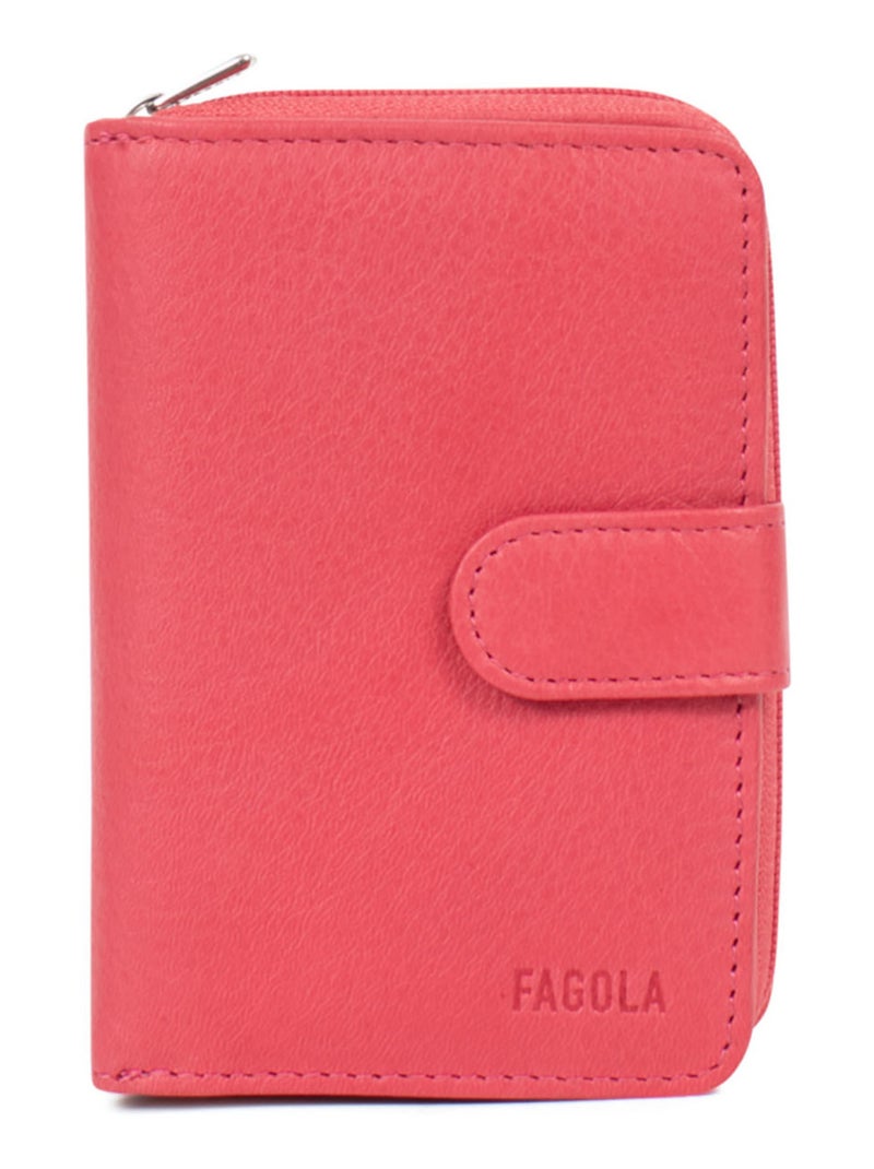 Portefeuille Cuir 2 Volets Stop RFID Femme Rose rouge - Kiabi
