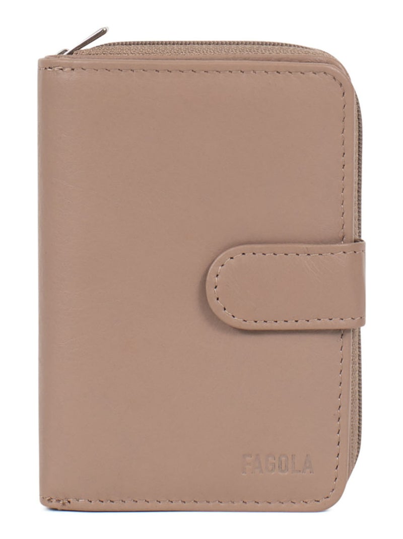 Portefeuille Cuir 2 Volets Stop RFID Femme Taupe - Kiabi