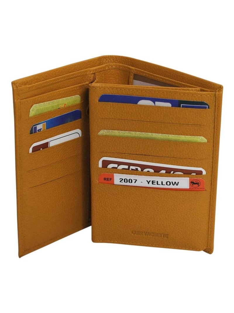 Portefeuille cuir grainé Jaune moutarde - Kiabi