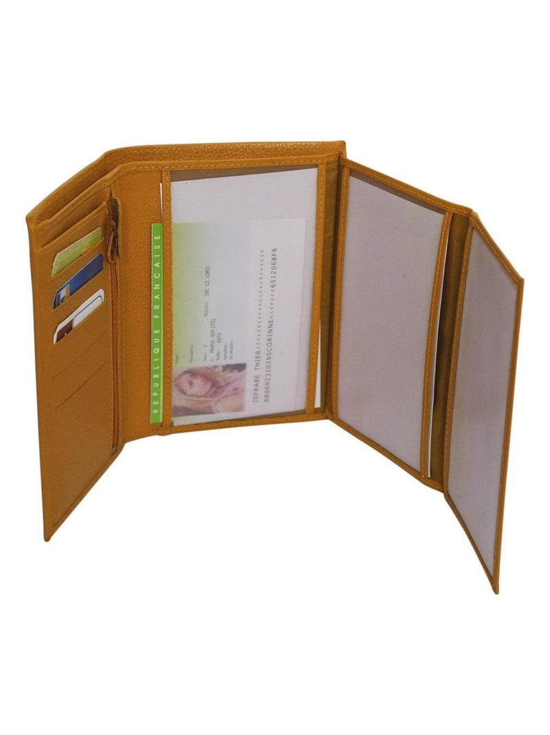 Portefeuille cuir grainé Jaune moutarde - Kiabi