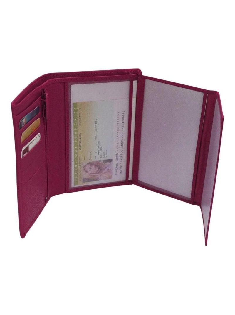 Portefeuille cuir grainé Rose fushia - Kiabi