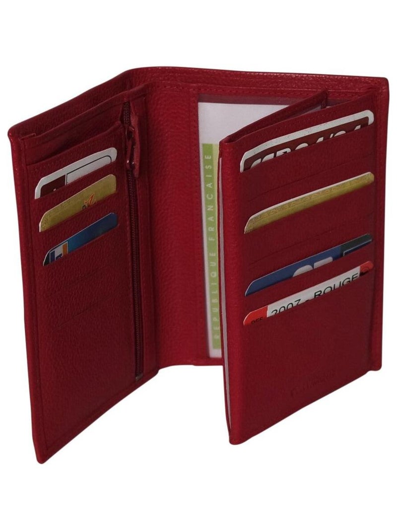 Portefeuille cuir grainé Rouge - Kiabi