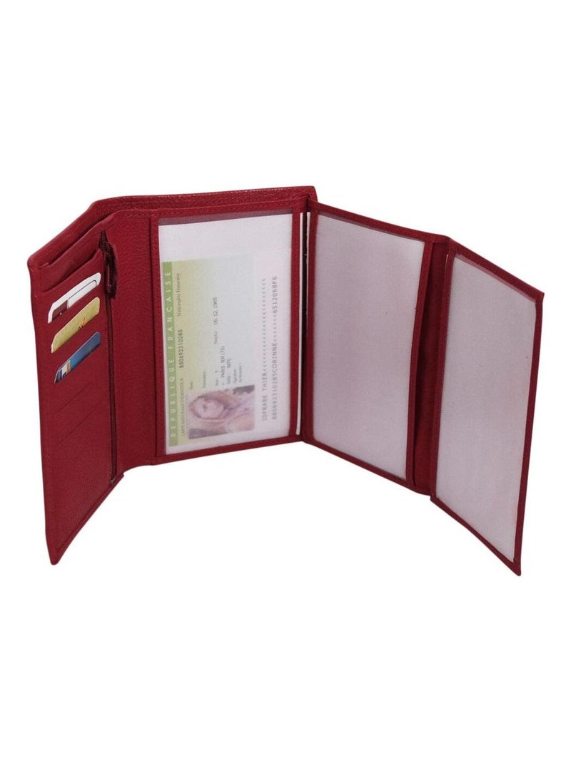 Portefeuille cuir grainé Rouge - Kiabi